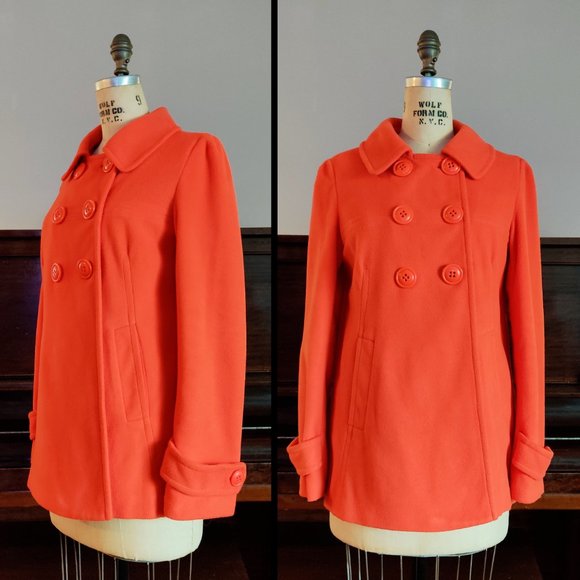 EUC Orange Double-breasted A-line Swing Coat Jacket Small Petit Veste - Picture 3 of 7